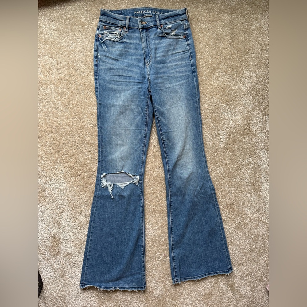 American Eagle Outfitters Blue Distressed Flare Jeans